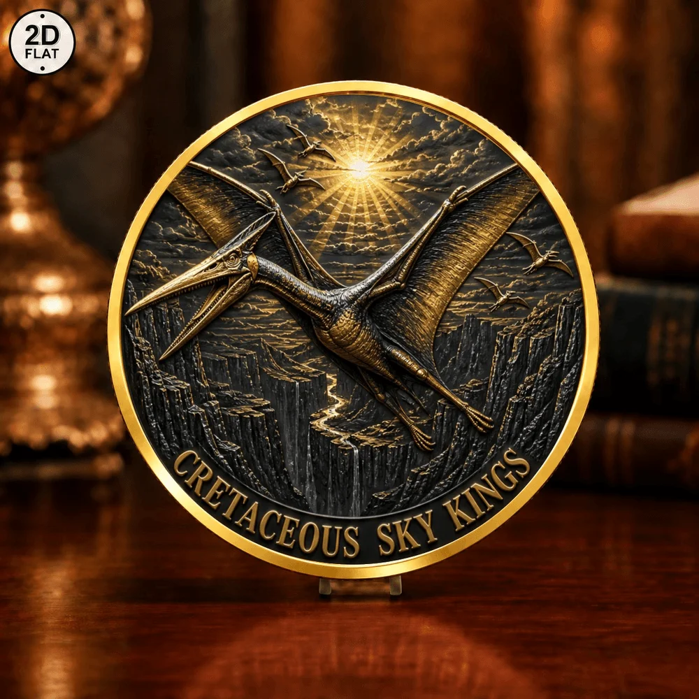 1pc 2D Print Prehistoric Dinosaur Metal Challenge Coin Land Giants Sky Kings Collectible Medal Gift for Dinosaur Enthusiasts