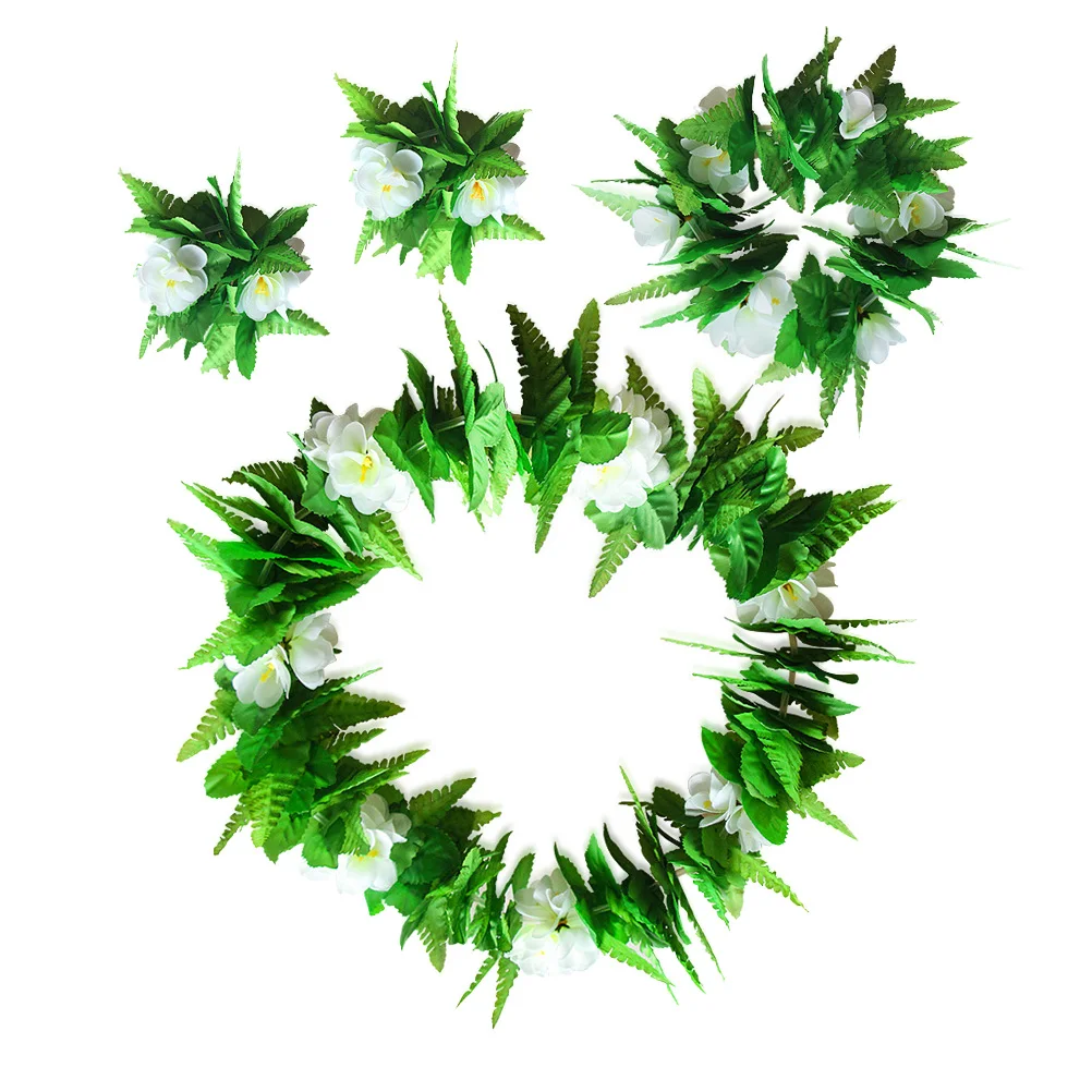 

4pcs Green Leaf Garland Clothing Decoration Floral Wreath Headband Accessories for Party Festival Beach Travel Hawaiian Leis