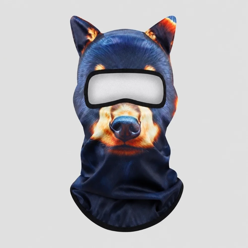 Windproof Cycling Balaclava Hat Thick Lined Machine Washable Full Coverage Mask 2D Flat Animal Pattern Elastic Sports Headwear