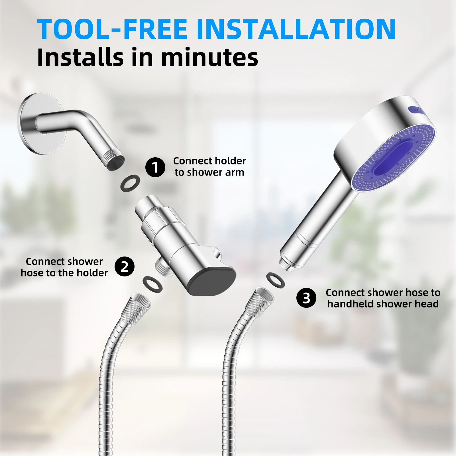 Upgraded Metal Shower Head Holder with LED Display Shower Thermometer for Handheld Shower Head Universal Shower Head Bracket