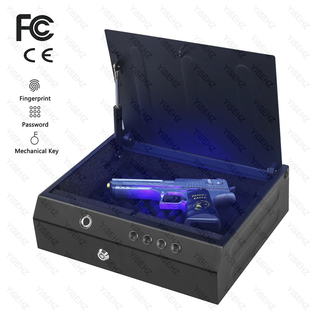 Pistol Gun Safe Box Deposit Biometric Fingerprint Password Key Unlock Safe Box Solid Steel Pistol Safe Security Box For Weapon