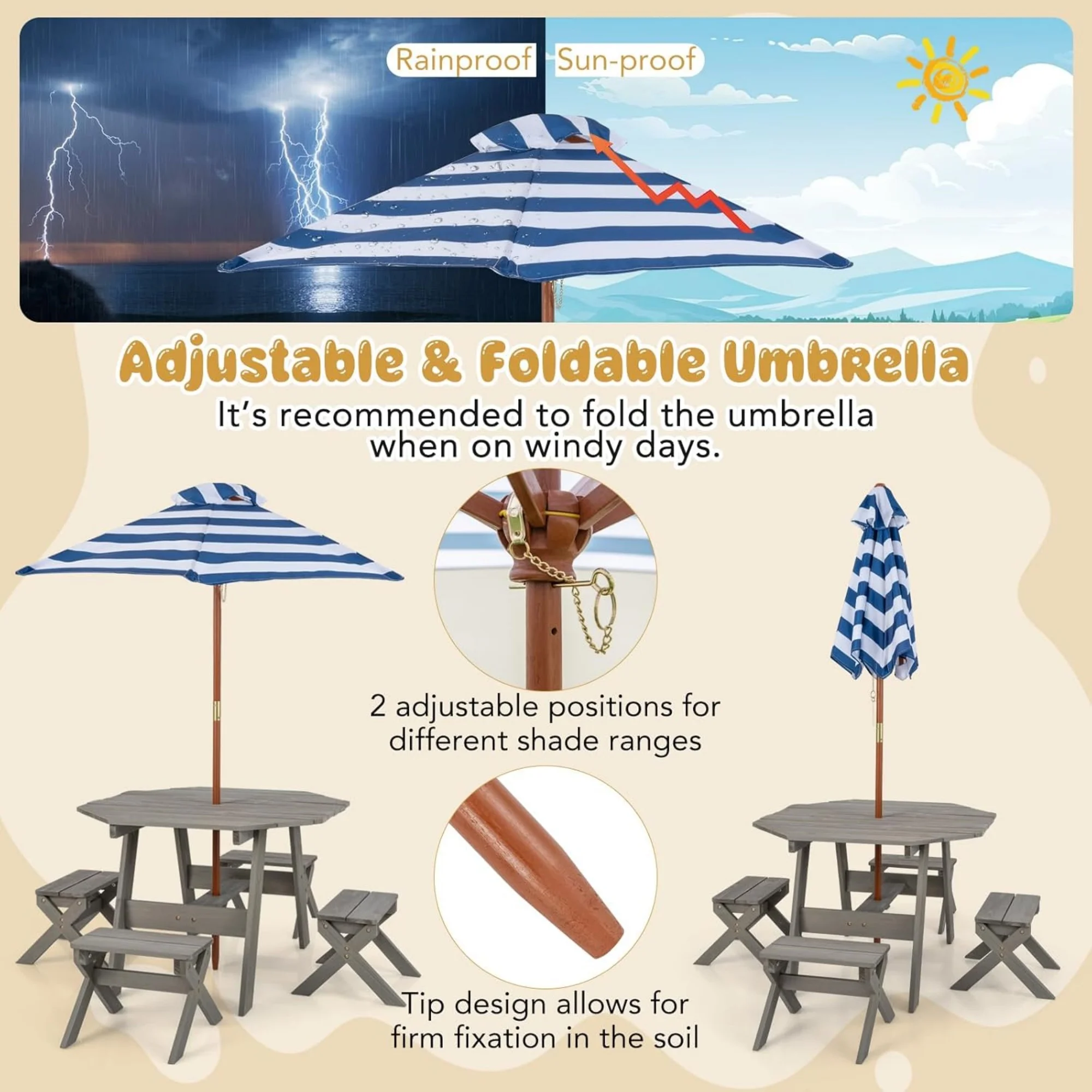 Kinder-Picknicktisch, achtecki – Kids Outdoor Table With Umbrella Bewertung und Preis