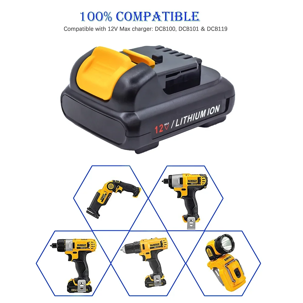 3.0Ah 10.8V 12V Max Lithium Ion Battery Replacement for DeWalt DCB120 DCB123 DCB122 DCB127 DCB124 DCB121 Rechargeable Batteries