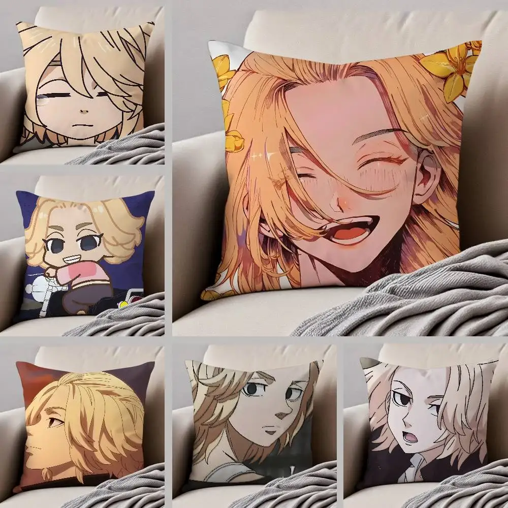 

Tokyo Revengers cool Mikey Pillow Case Anti-dustmite Pillowcase Invisible Zipper Silky Short Plush Sofa Cushion Cover