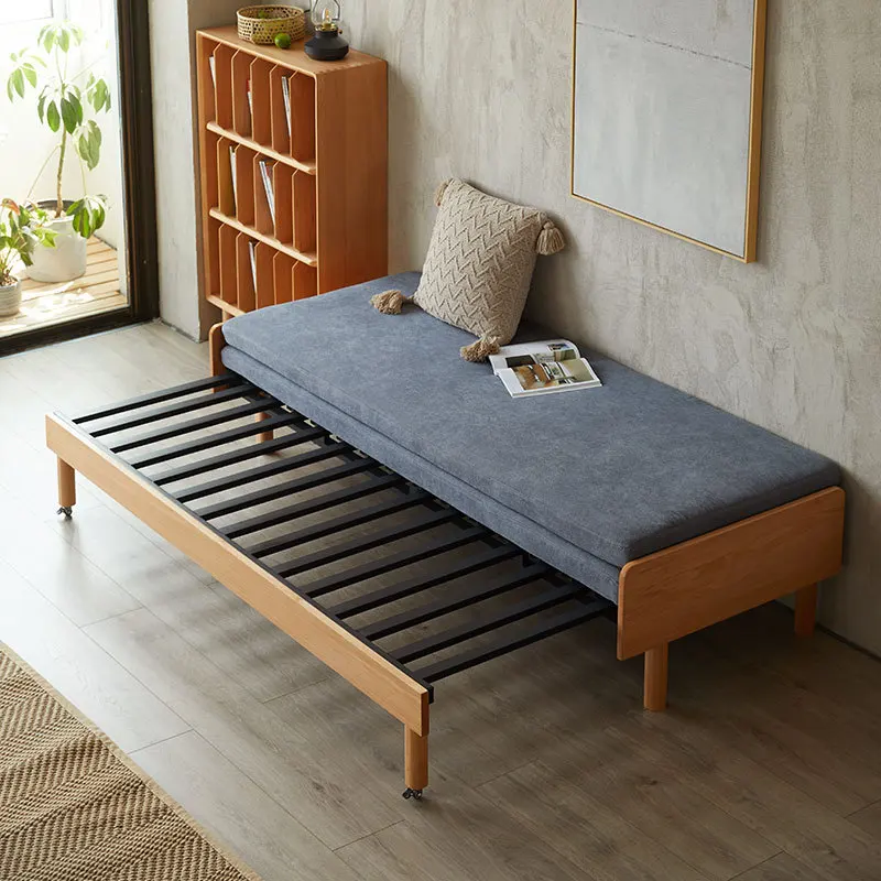 

Solid wood sofa bed folding dual-purpose small apartment living room sofa bed telescopic wrought iron push-pull single bed doubl