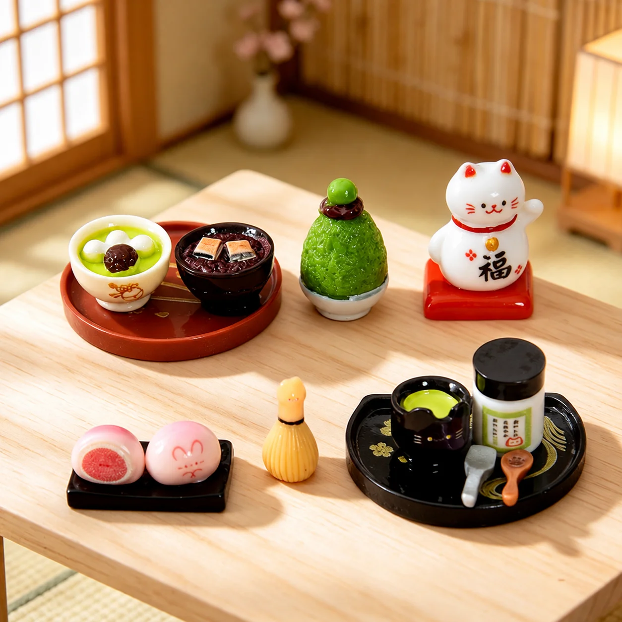 Matcha Sifter Miniature Compact Resin Dollhouse Decor Strawberry Mochi Miniature Individual Red Bean Dessert Miniature For Diy