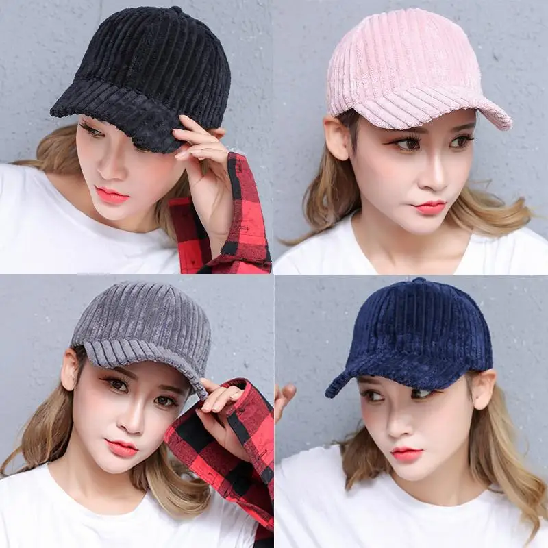 CNTANG Neue Winter Cord Baseball Kappe Mode Einfarbig Frauen Sonnenhut Dame Outdoor Freizeit Warme Mädchen Frühling Plüsch Kappen – Detail 1