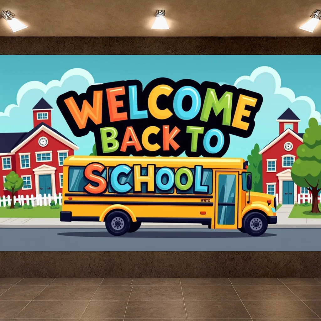 Colorful Back to School Banner School Bus Design Classroom Signage Welcome Banner For Student Welcome Classroom Decoration