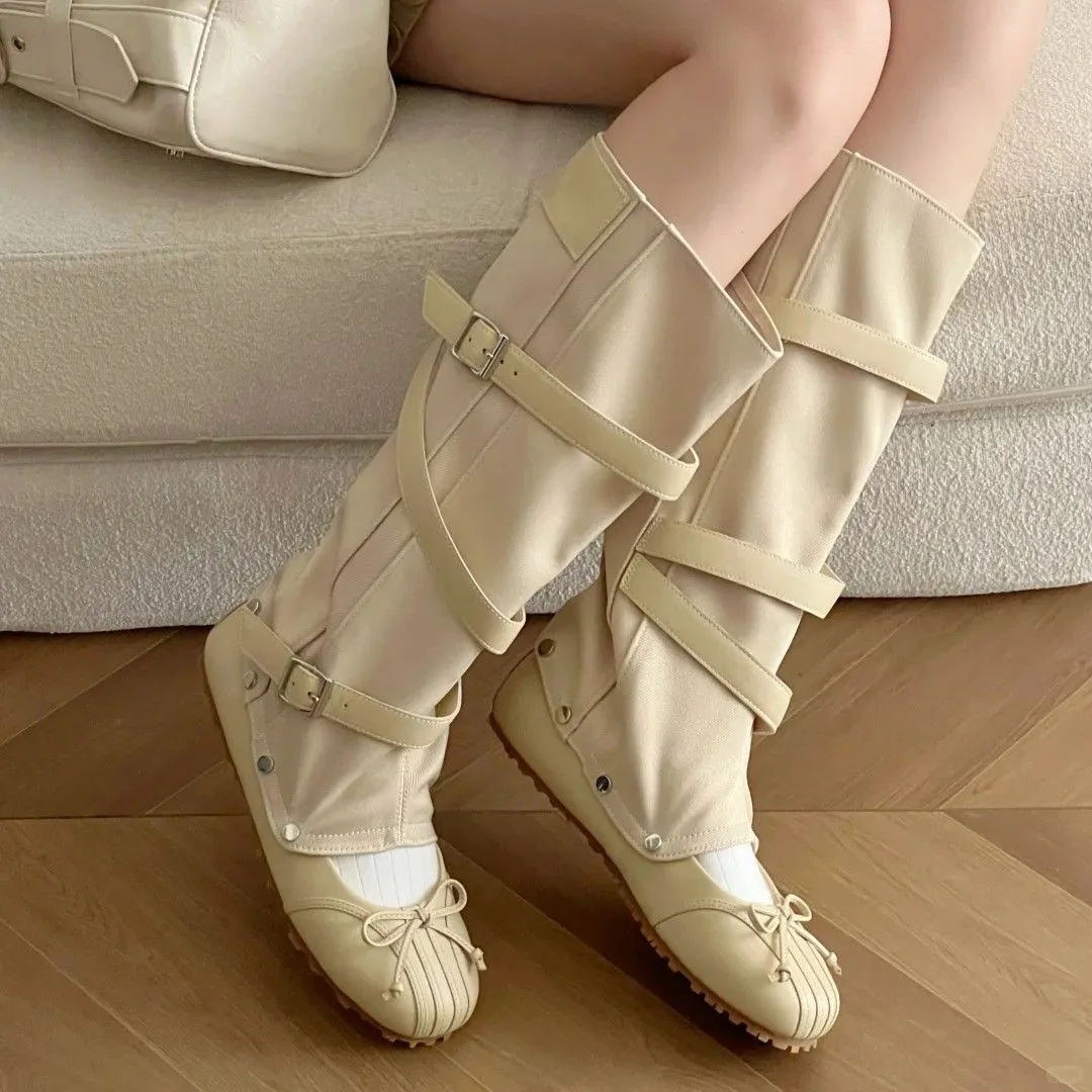 New Detachable Twoway Ballet Boots for WomenFrenchstyle Bow Flat Shoesretro Largecalf Boots That Slim The Legs,summer Cool Boots - view 3