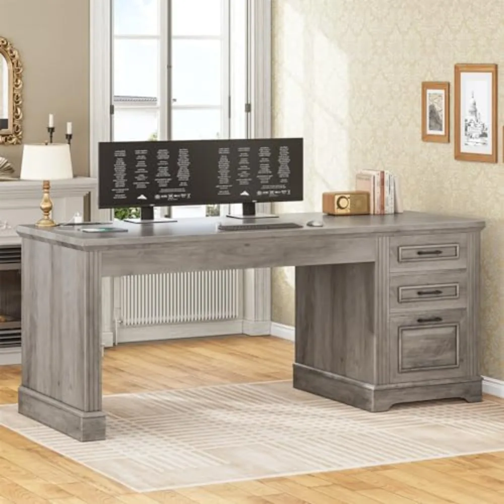 Executive Office Desk with 3 Drawers, Farmhouse 55