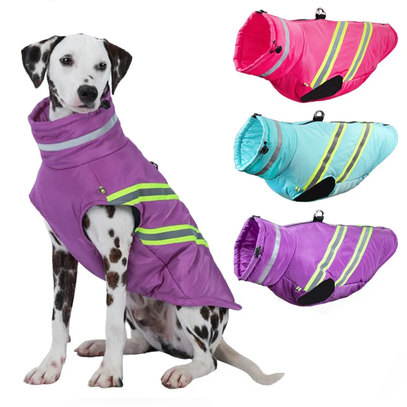 Big Dog Jacket Coat for Small Large Dogs Cats Winter Windproof Reflective Puppy Striped Clothes Golden Retriever Pet Costumes