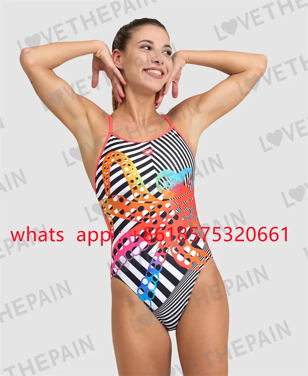 

USA Women Diagonal Stripe Challenge Back One Piece Swimsuit Open Back Competition Training Swimwear Fitness Open waters swimsuit