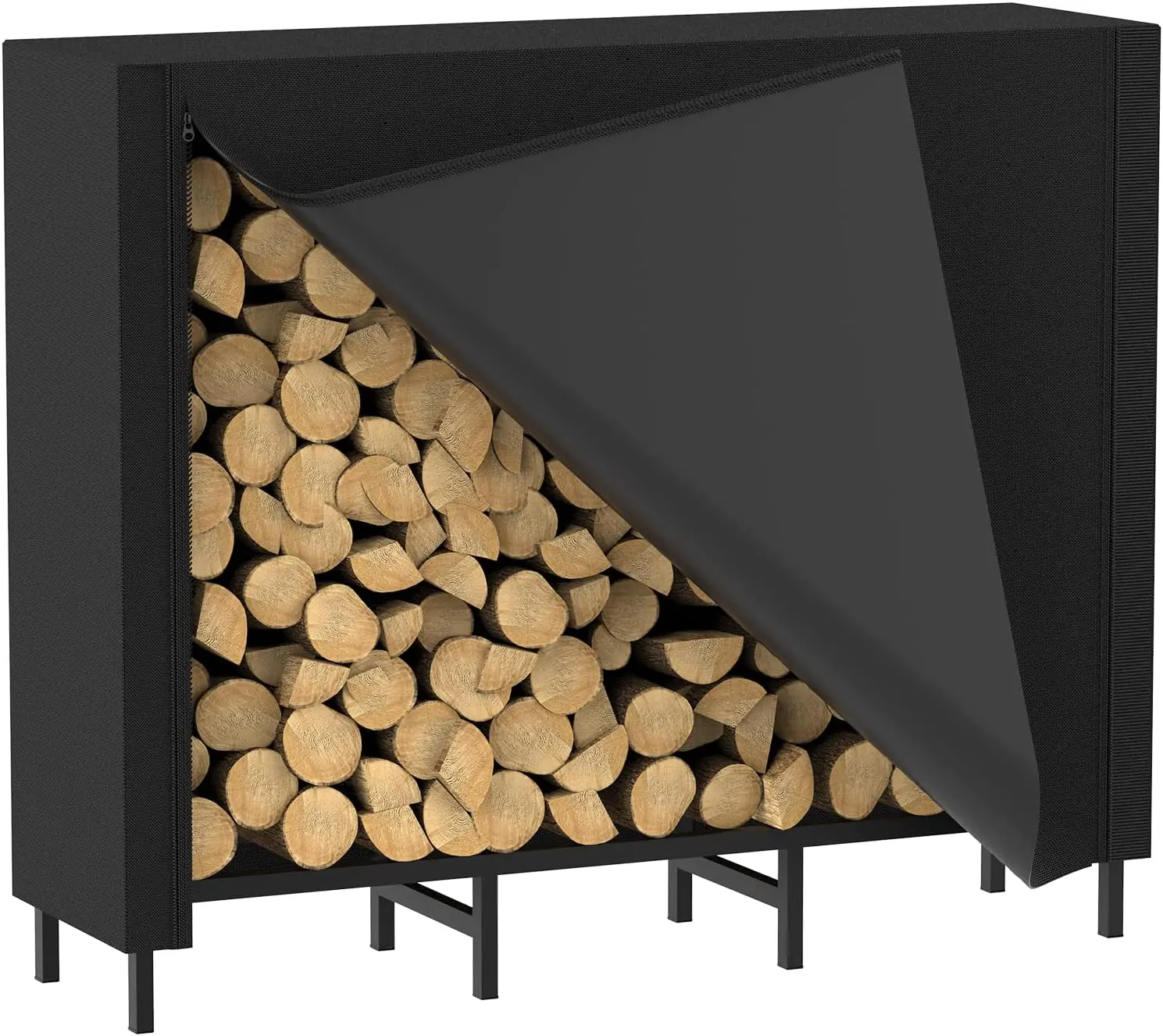 

4ft Firewood Rack with Cover, Heavy Duty Log Storage for Fireplace, Outdoor Indoor Wood Stand, Black