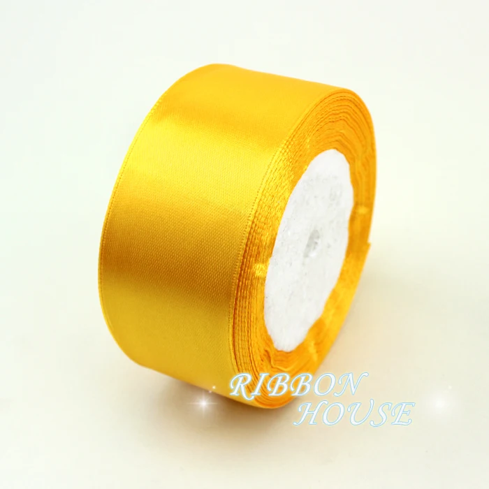 (25 Yards/roll) 2'' (50mm) Orange Yellow Single Sided Satin Ribbon Decorative Packaging Gift Box DIY