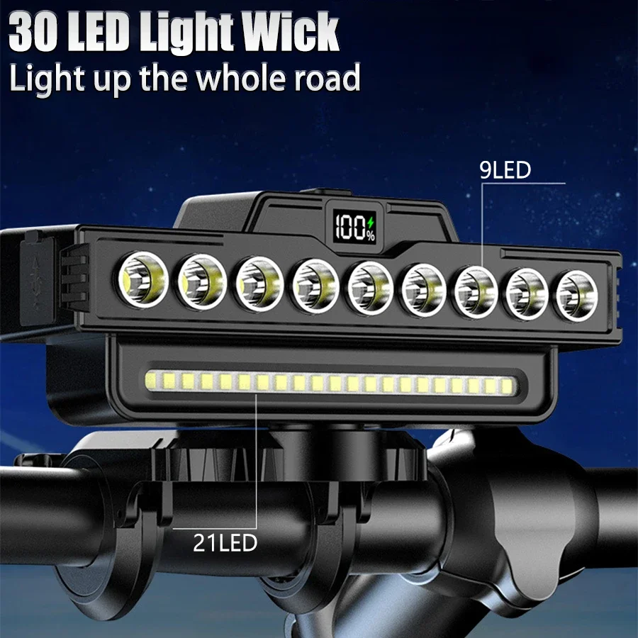 Rechargeable 30 LED Emergency Bicycle Light,Wired Remote Control Horn,7 Modes, Power Bank,Outdoor Cycling Safety,Mountain Bike