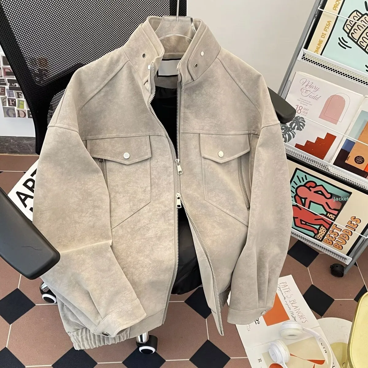 

Мужская повседневная свободная куртка в стиле хип-хоп, уличная мода Харадзюку, зимняя утепленная полиэстеровая куртка-оверсайз с воротником-стойкой