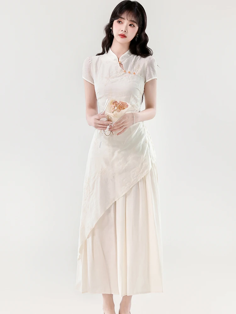 Mulheres coreano vintage luxo festa vestidos verão branco jacuqard retalhos diamantes vestido 2025 novo elegante bodycon vestidos longos