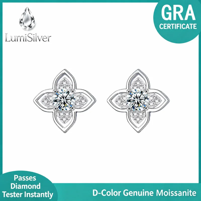 S925 Sterling Silver Four Leaf Clover Earrings for Women Simple Versatile Moissanite Ear Jewelry Ear Rings