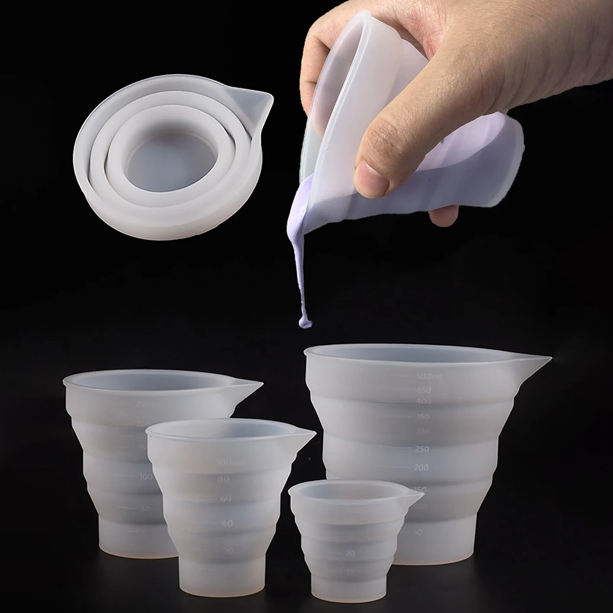 50-500ml Foldable Silicone Measuring Cup Multi-spec Portable Liquid Container  Silicone Mixing Cup For DIY Epoxy Resin Jewelry H