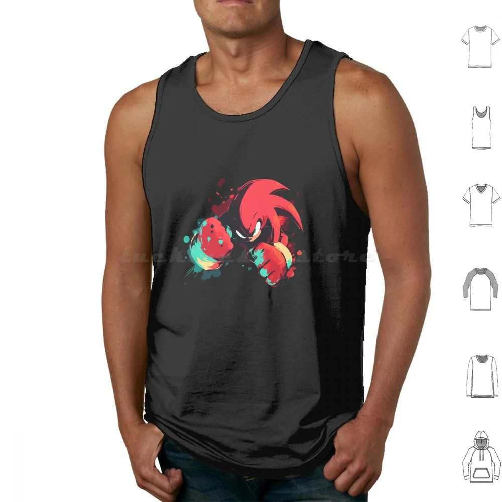 Knuckles Tank Tops Print Cotton Tails Japan Retro Gaming Shadow Ring Rings Video Game Videogames Games Hedgehog Animals