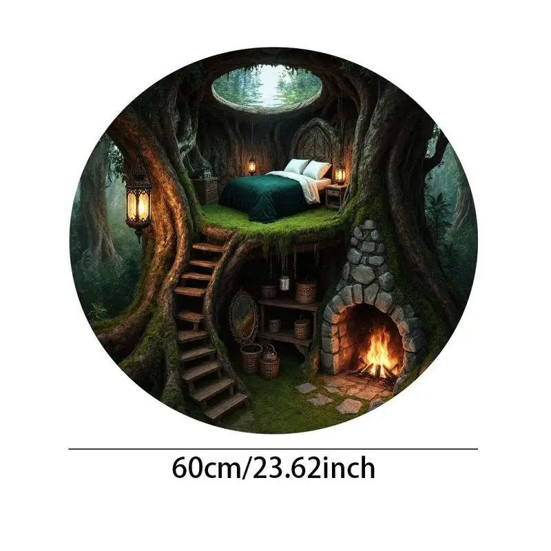 

1 шт., круглый ковер на очаровательной лесной тематике, нескользящее основание, 60 см/23,62 дюйма, идеально подходит для домашнего декора гостиной или спальни.