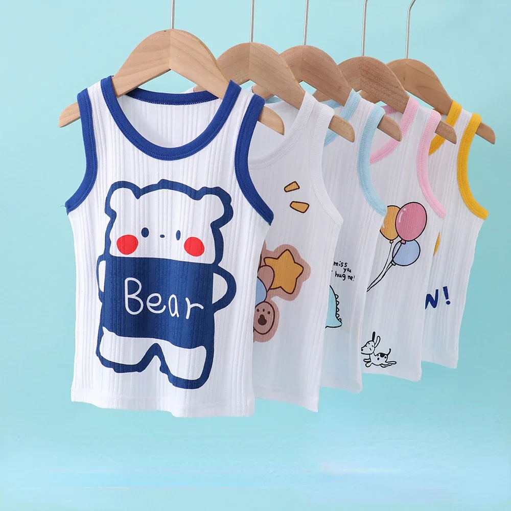 

Baby Girls Boys Tank Tops Kids Cartoon Print Sleeveless Vest 2024 Summer Top Tees Children's Undershirt Clothing Casual