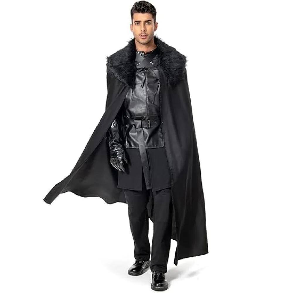 Adulto jon cavaleiros de neve relógio traje capa adulto homem game of tronos halloween cosplay medieval preto plutônio festa completa capa outfit