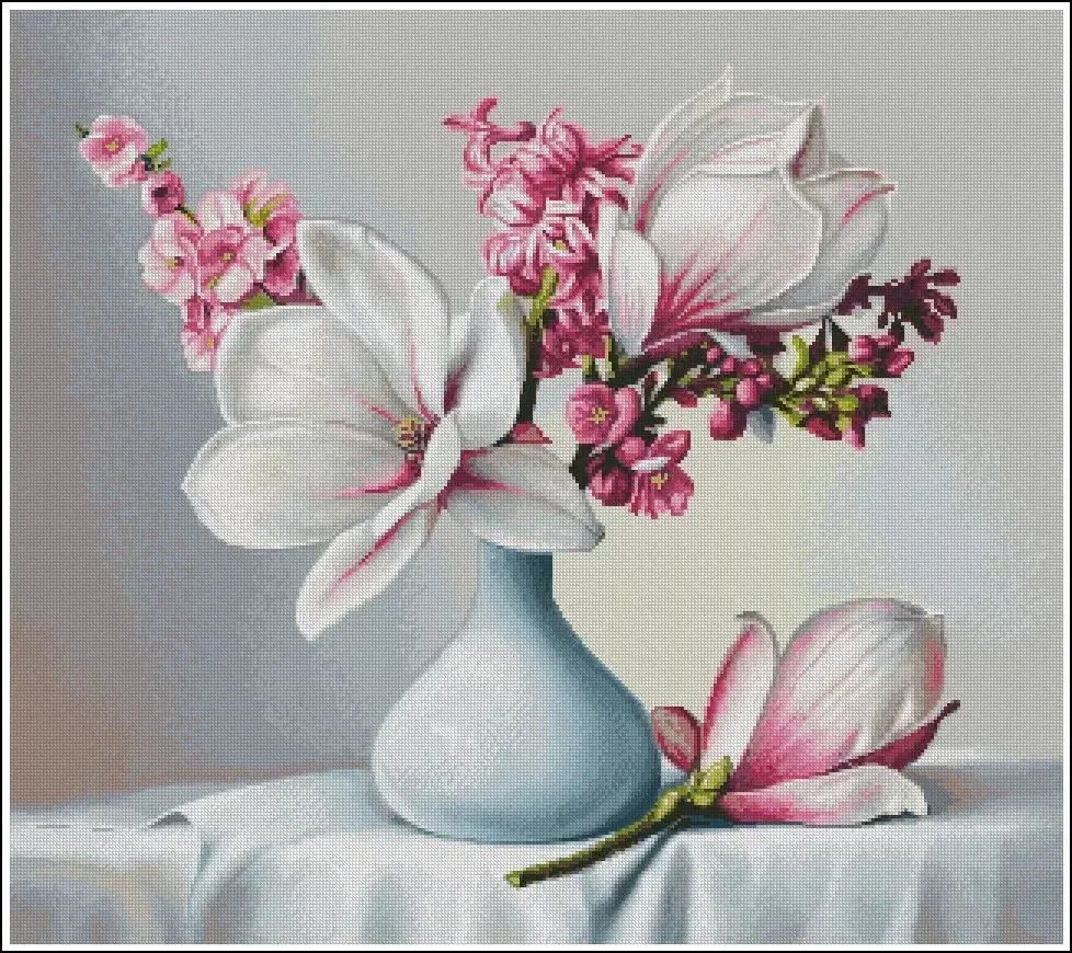 [ZZ1280-Magnolia Hyacinth Vase] Stamped Cross Stitch Kit 14CT 16CT Printed Canvas Cotton Thread Embroidery Needlework Wall Decor