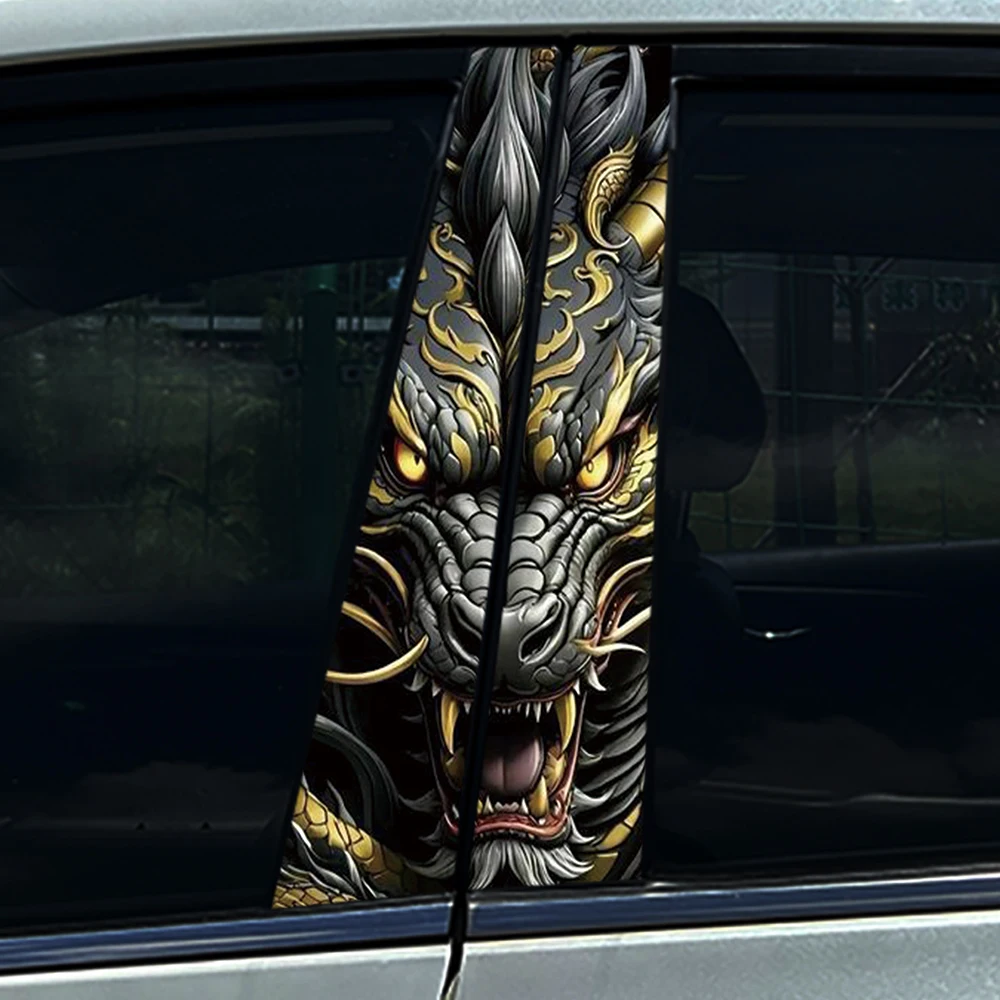

2PCS Luxury Gold Black Dragon Car B-Pillar Sticker Chinese Style Auto Window Decal Waterproof Universal Car Styling Accessory