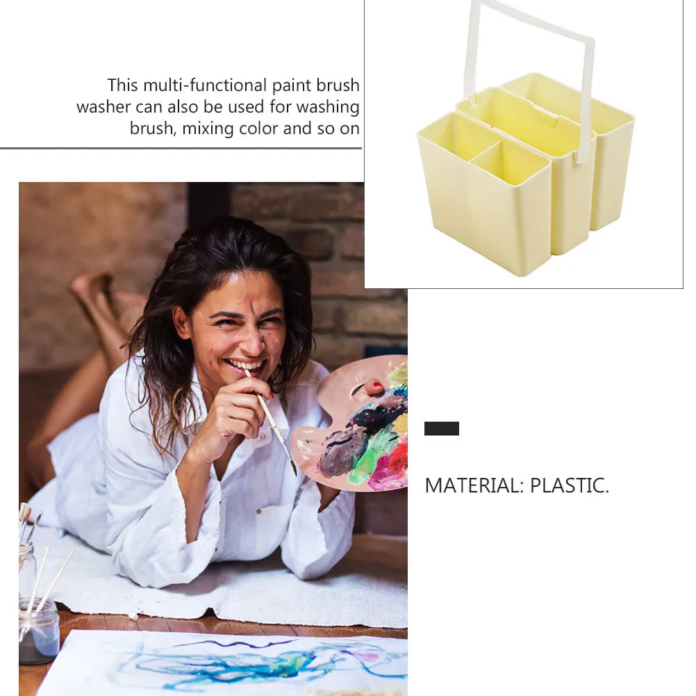 Limpador de pincel com função de suporte, balde de lavagem removível para artistas, pintores decorativos, arte criativa