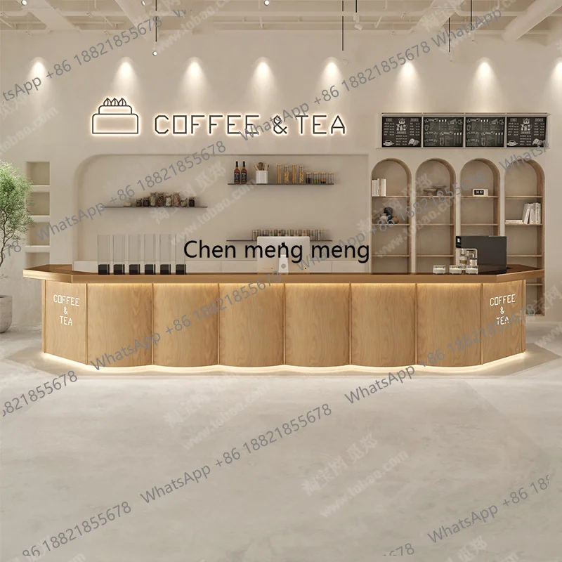 طاولة بار لصالونات التجميل الفاخرة الخفيفة، بسيطة وحديثة على الطراز الكريمي، مقهى صالون تجميل، مكتب استقبال مستشفى الأسنان #2