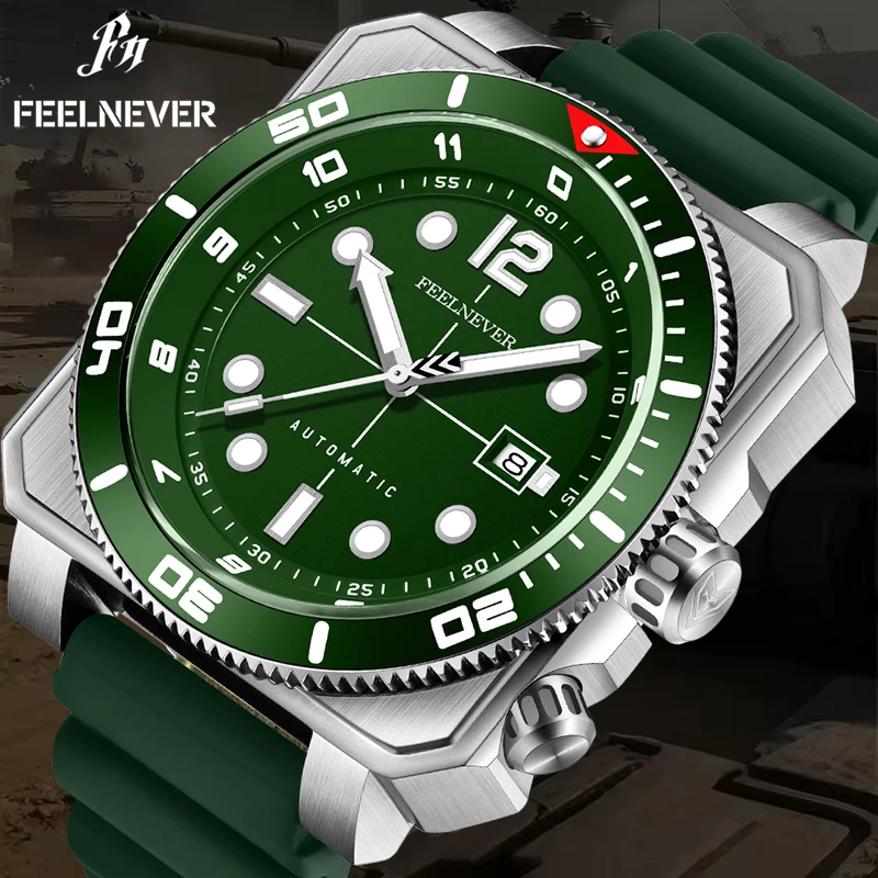 FEELNEVER Neue Importierte Bewegung Saphir Uhr Männer 316L Edelstahl Wasserdicht Leucht Automatische Mechanische Uhr Für Männer
