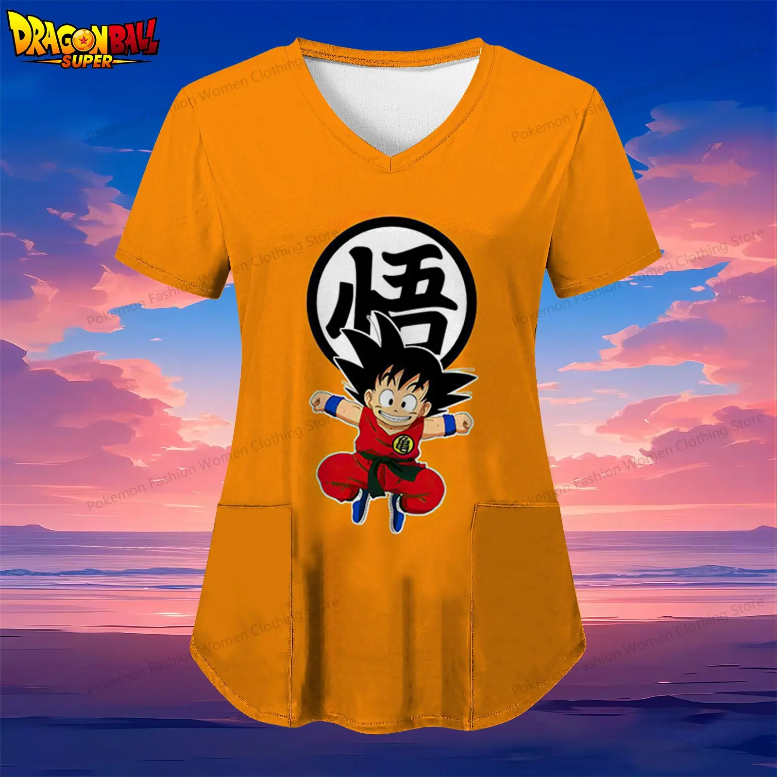 

Kakarotto Dragon Ball Pocket Women's V Neck Nurse Uniform T-Shirt S-2XL Summer Woman Clothing Kawaii Street Wear Top Y2k 2024