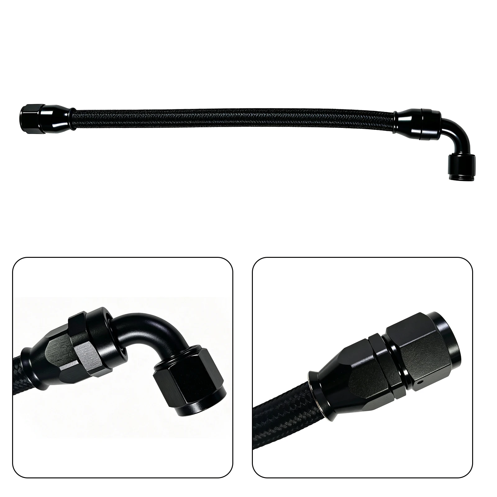 AN6 Nylon Braided PTFE Tubing Assembly Line Tube With 0 Degree 90 Degree Swivel Hose End Fitting Installed Full-Size Custom -e85