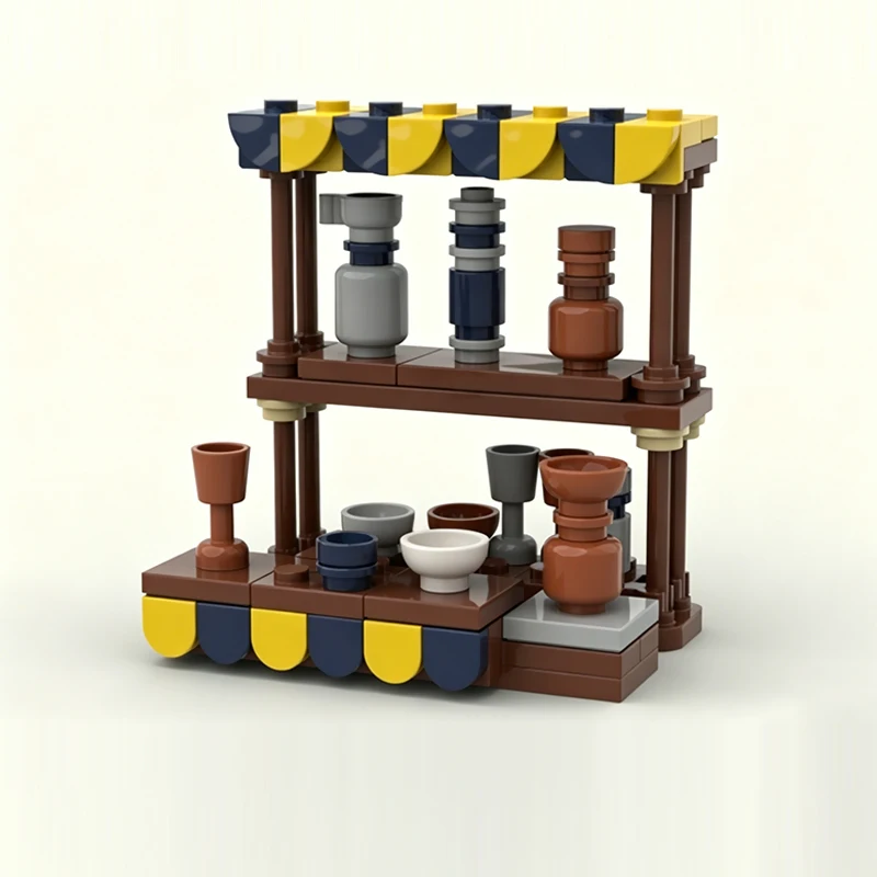 Medieval Castle Model MOC Building Bricks Market Pottery Stall Modular Technology Gifts Holiday Assemble Children Toys Suit