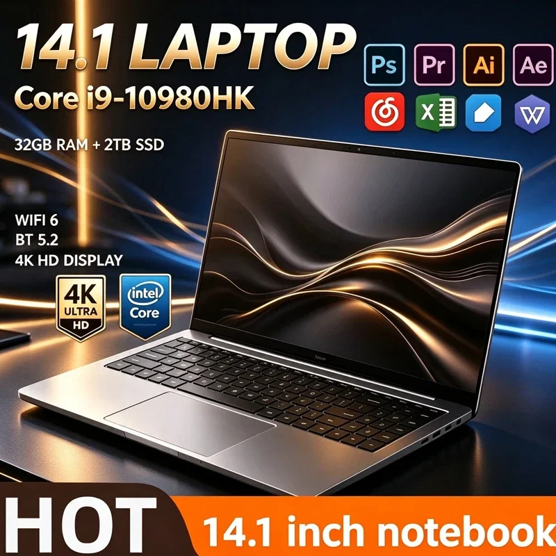 Intel Core i9 10980HK 14.1 Inch Pro Laptop 8C 16T 2.4 5.3GHz 16MB 45W 32GB RAM 2TB M.2 SSD Gaming Notebook Fast New Black