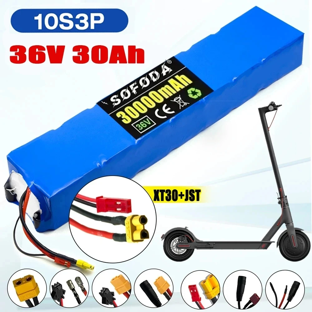 36V 30000mAh 10S3P 18650 Rechargeable Lithium Battery Pack for Xiaomi Mijia M365 36V 30Ah Scooter Electric Scooter BMS Board