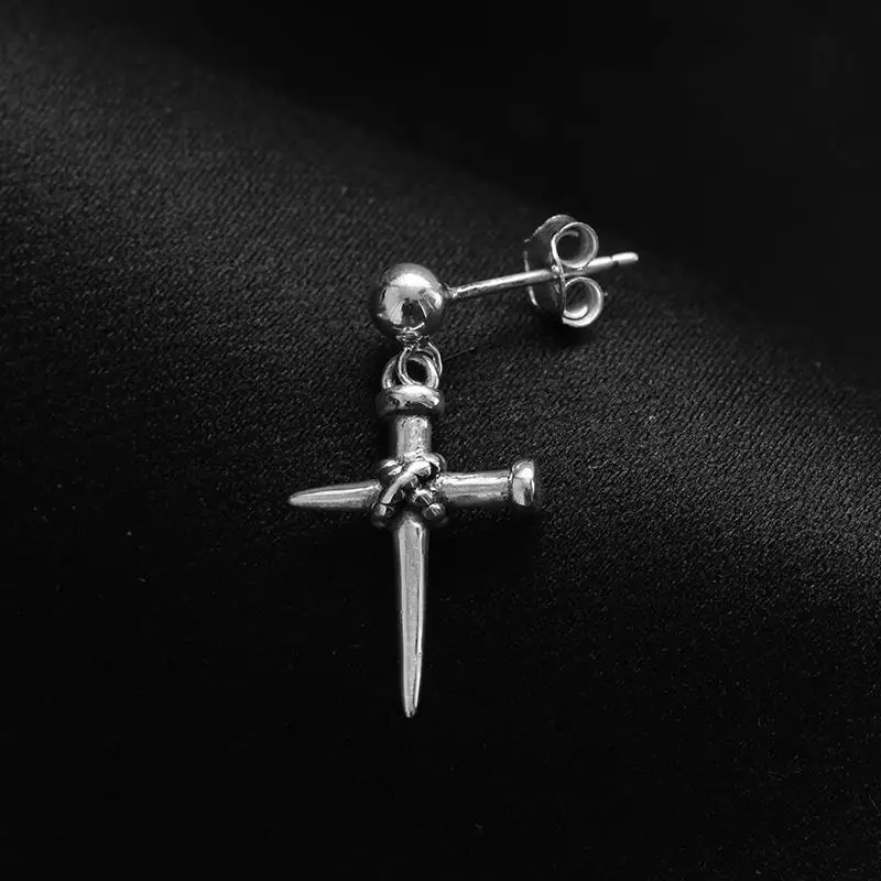 

Tide Male Earrings Single Personality Retro Silver Needle Cross Bead Plating Marcasite Fashion Men's Earrings