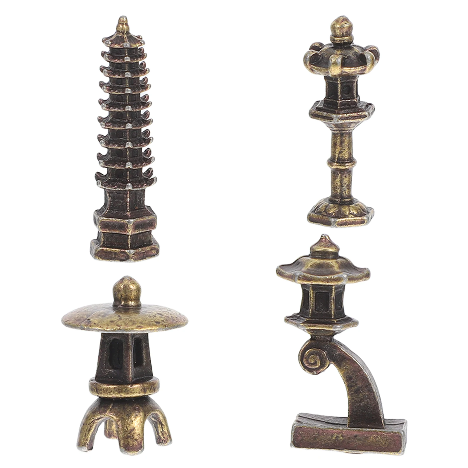 

4pcs Micro Landscape Architecture Miniature Ancient Tower Models For Garden Bonsai Decor Chinese Temple Statue Outdoor Sculpture