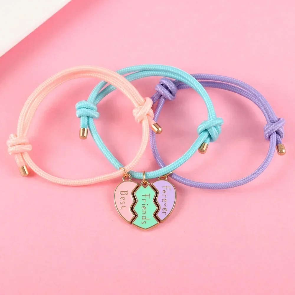 Luoluo&baby 3Pcs/set Heart-shaped Stitching Best Friend Forever Bracelet for Kids Girls Fashion Friendship Gifts