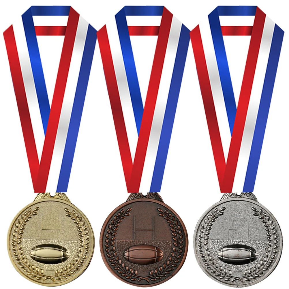 3pcs Alloy Rugby Medals Sports Match Award Medals Round Hanging Winner Medals For Competition Party Props