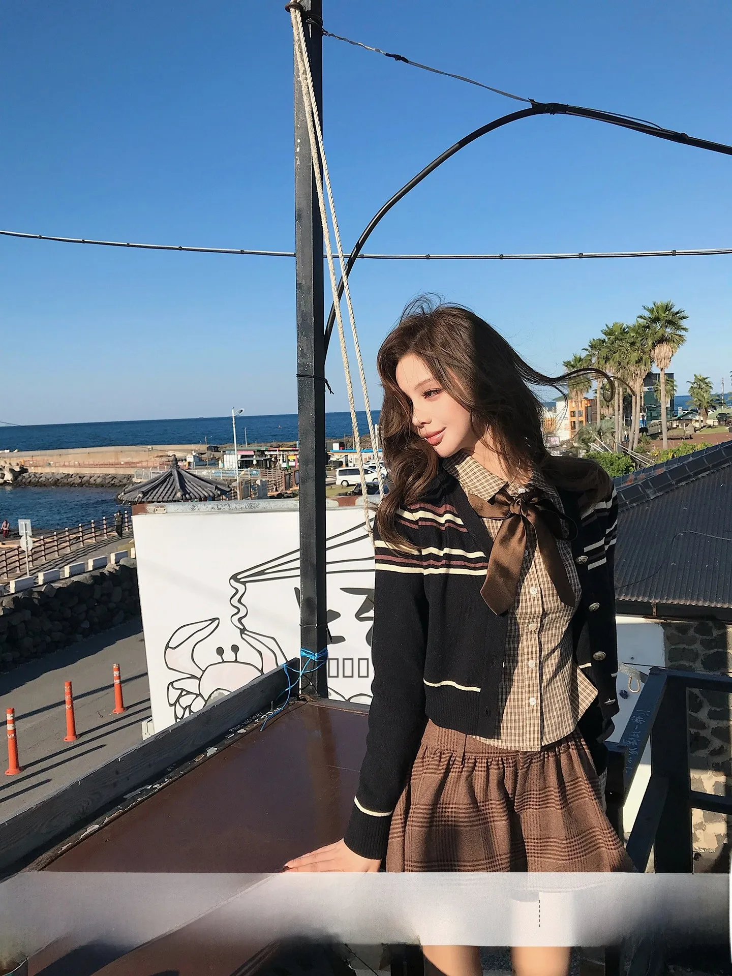 

Chic Knowl Wind Knitted ort Cardigan Women's Autumn Winter Bla Stripe Knitted Open Cardigan Qiu Rouyao Inheritor