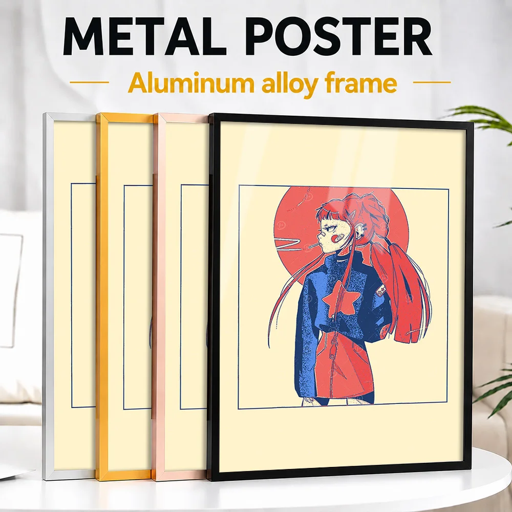 Anime Girl Jersey Number One Framed Metal Poster Personalized Photo Vaporwave Character Style Wall Art For Bedroom Otaku Gift