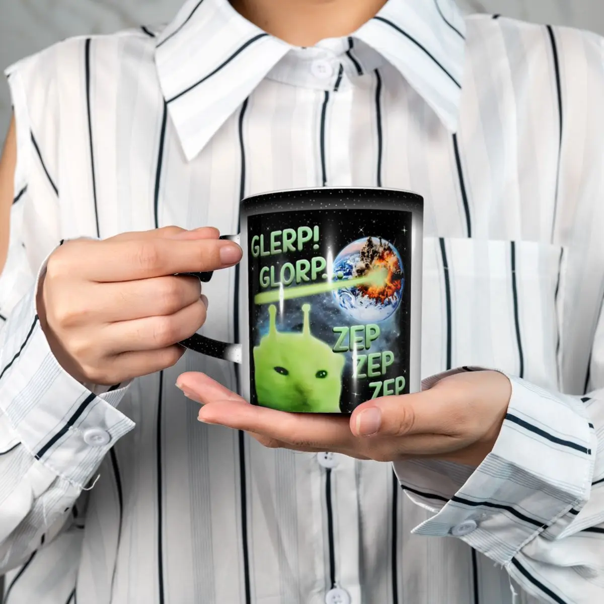 Glerp Glorp Alien Cat Weird Brainrot Meme Space Humor Mug Ceramic Coffee Cups Tea Mugs Milk Cup Drinkware Gifts for Friends