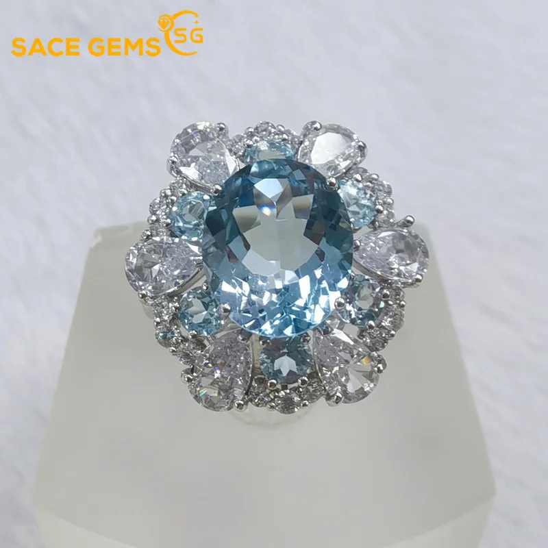 

SACE GEMS Resizable Ring for Women 100% 925 Sterling Silver Sparkling Luxury Sky Blue Topaz Bridal Wedding Party Fine Jewelry