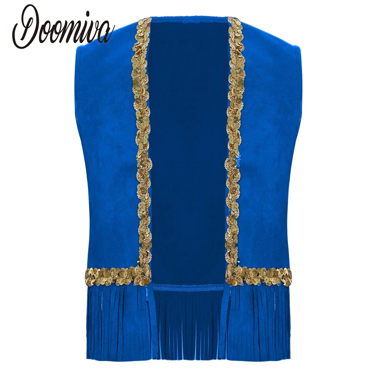 

Kids Girls Boys Disco 70s Hippie Costume Coat Halloween theme Party Royal Waistcoat Sleeveless Open Front Fringe Adorned Vest