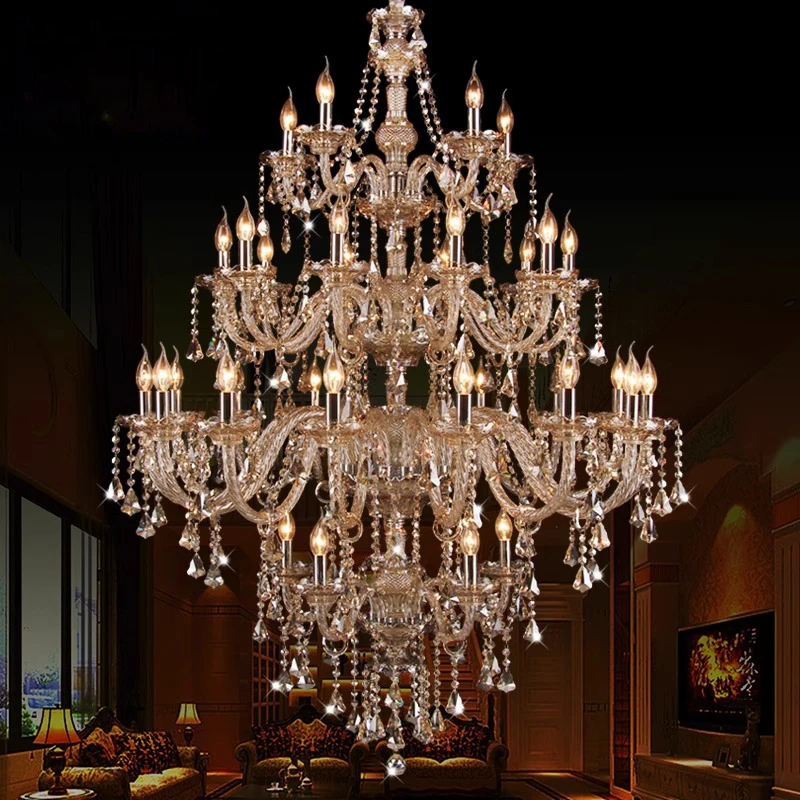 Wholesale Chandelier European Style Candle Crystal Long Chandelier Engineering Villa Living Room Revolving Staircase Chandelier