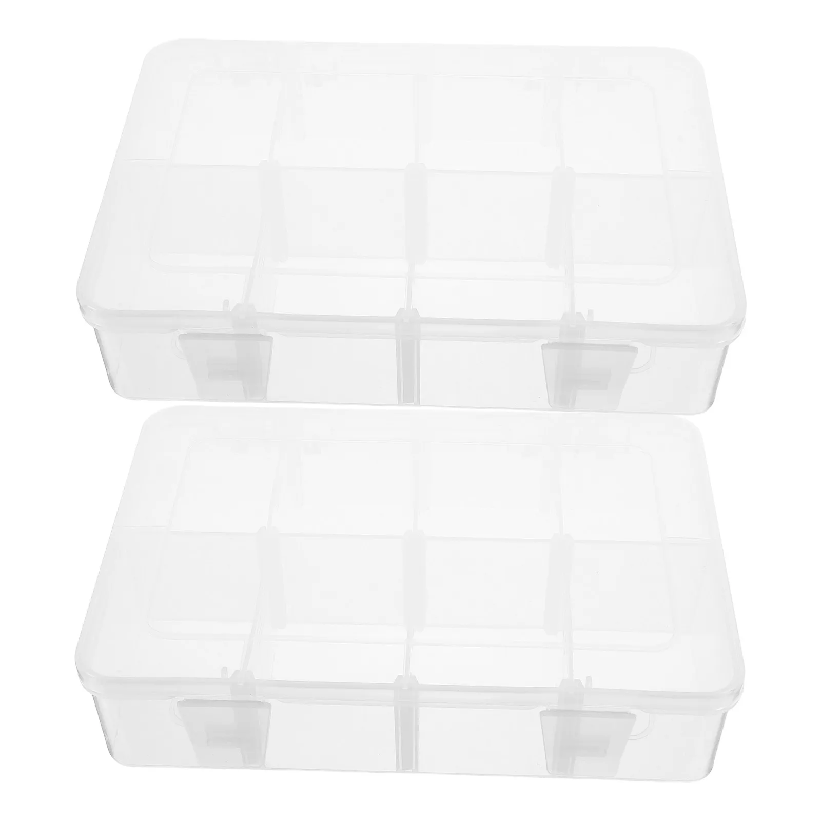 2Pcs Clear Plastic Storage Container 8-Slot Organizing Box with Detachable Compartments for Beads Candy Components Snacks