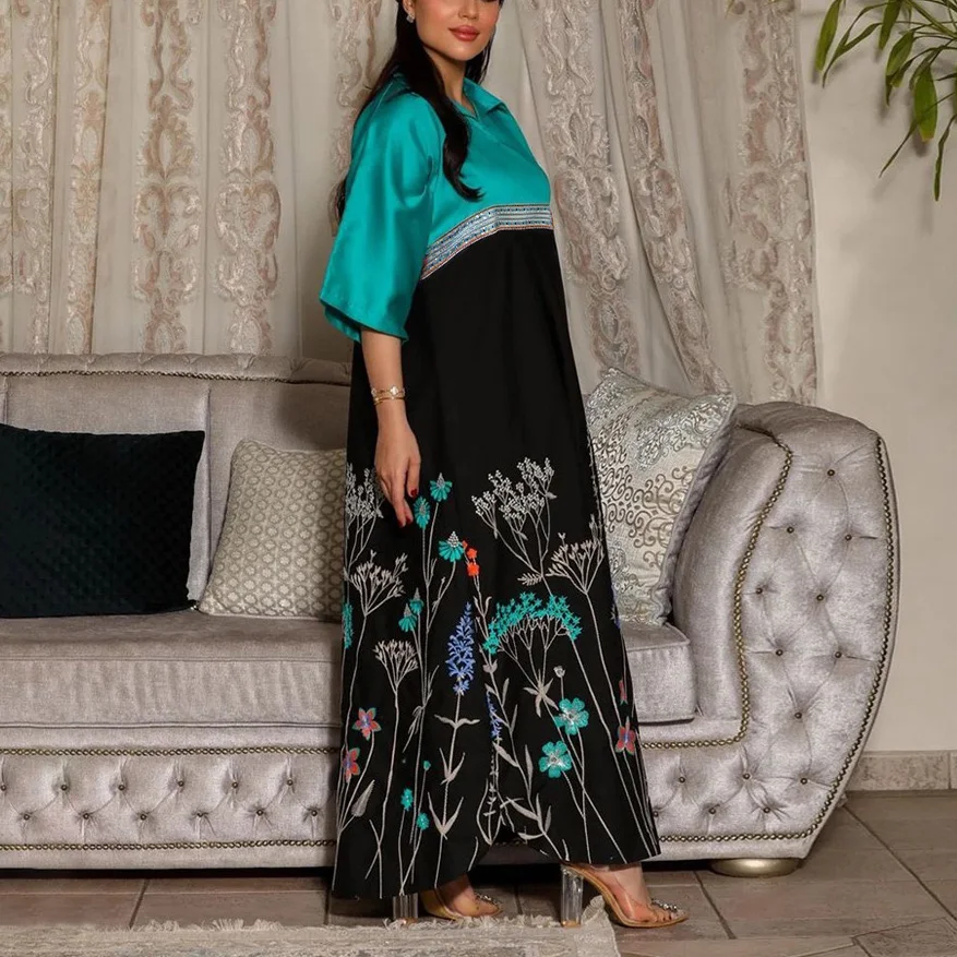 Elegant Eid Muslim Dresses Fashion for Women 2025 New V Neck Printed Abayas Ramadan Morocco Dubai Jalabiya Kaftan Vestidos Robes