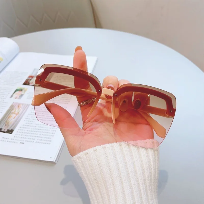 Mode Übergroße Sonnenbrille Mann Frau Randlose Quadratische Sonnenbrille Brillen Luxus Marke Design Uv400 Weibliche Shades